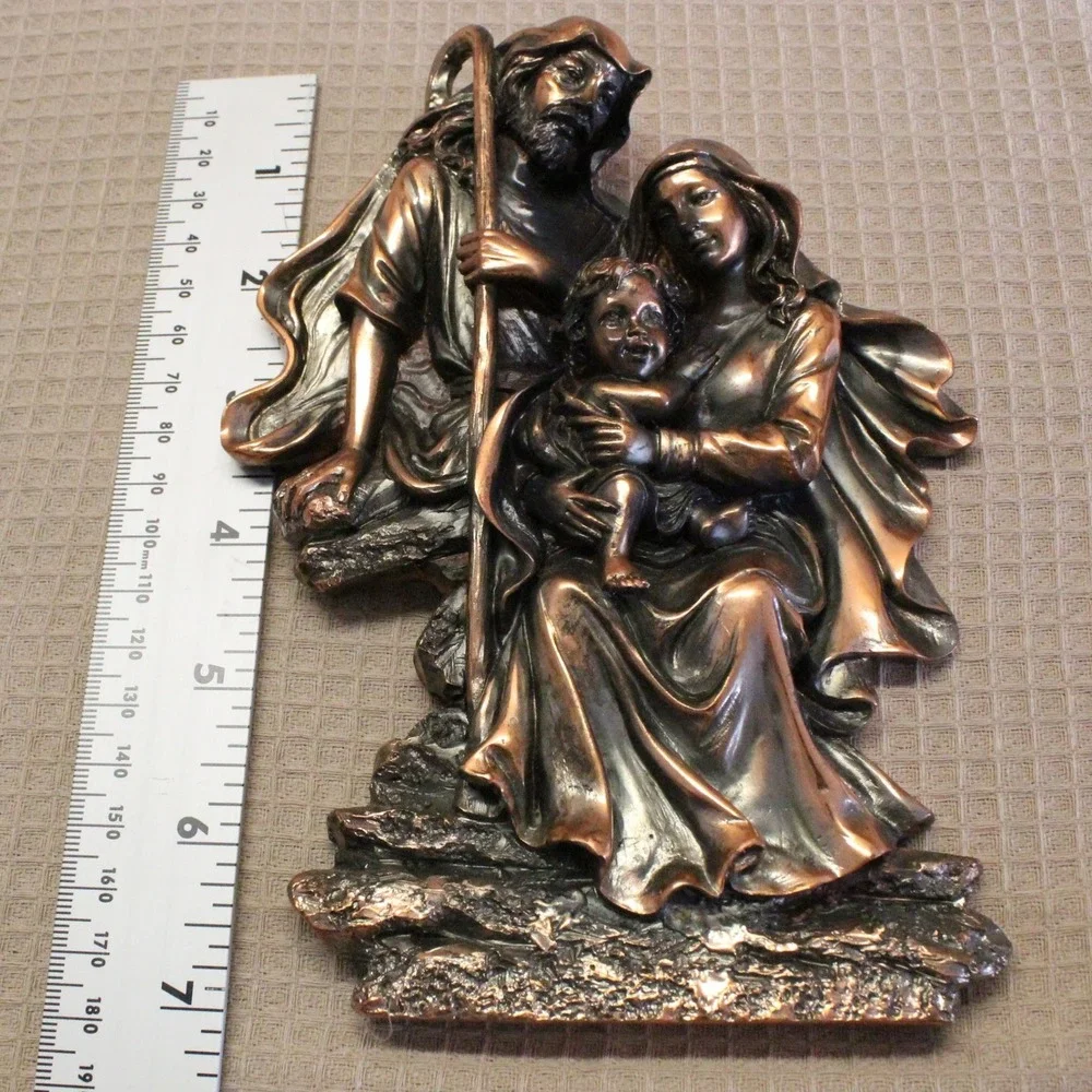 Holy Family Wall Plaque Bronze Finish Religious Nativity Art Sculpture 7.25